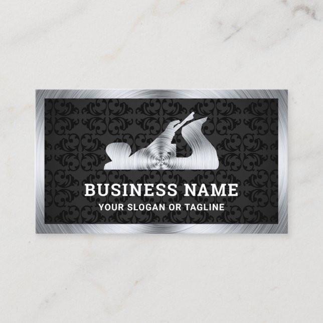 Black Damask Steel Hand Plane Handyman Carpenter Business Card (Front)