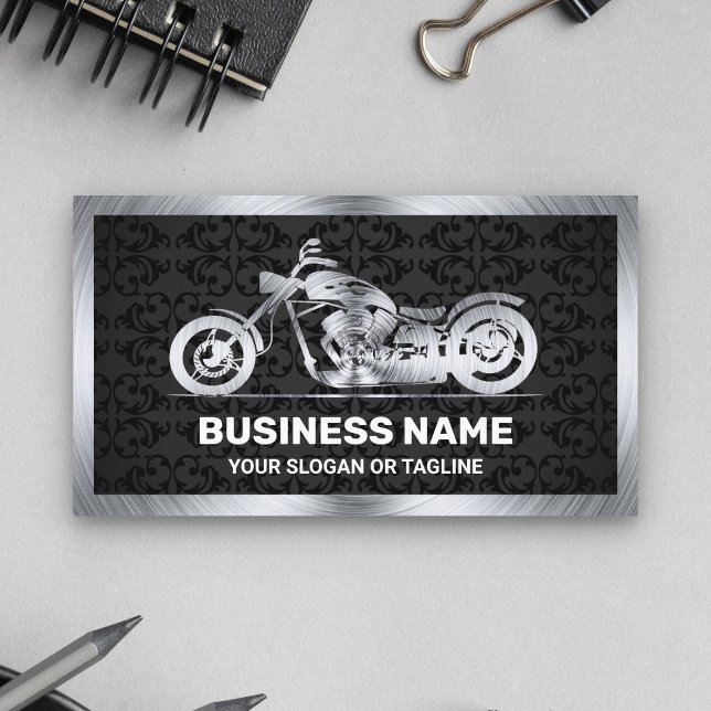 Black Damask Steel Motorbike Motorcycle Mechanic Business Card (Creator Uploaded)