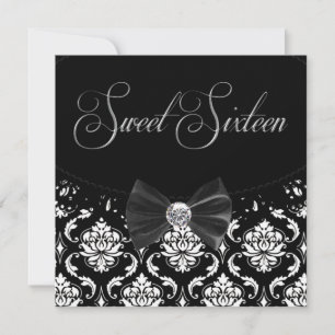 Black Damask Sweet Sixteen Birthday Party Invitati Invitation