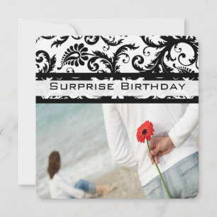 Black Damask Swirls Birthday Invitations