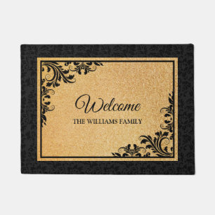 Black Damask & Swirls Door Mat