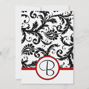 Black Damask Swirls Red Trim Wedding Invitations