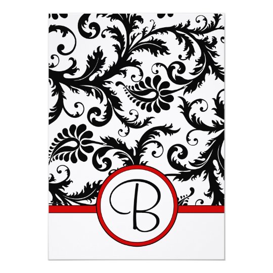 Black Damask Swirls Red Trim Wedding Invitations