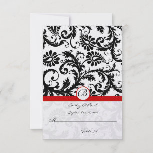 Black Damask Swirls Red Trim Wedding RSVP