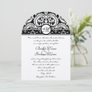 Black Damask Swirls Square Wedding Invitation