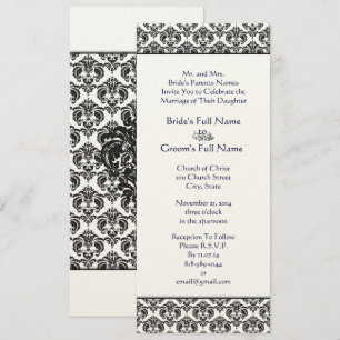 Black Damask Swirls Wedding Invitation