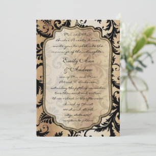 Black Damask Swirls Wedding Invitation