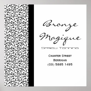 Black Damask Tanning Salon Business Poster