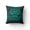 Black Damask Teal Scroll Reversible  Pillow