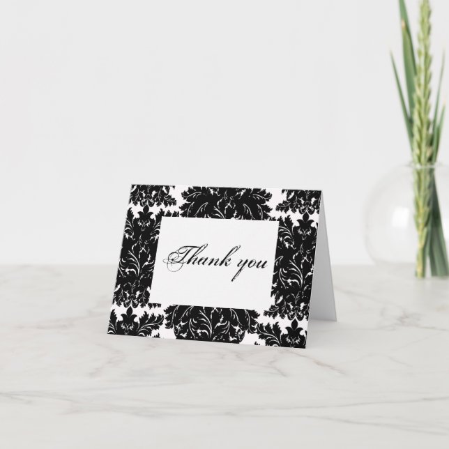 Black Damask Thank You Card (Front)