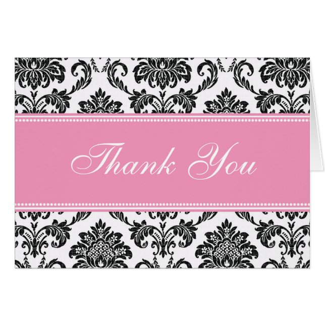 Black Damask Thank You Cards (Front Horizontal)