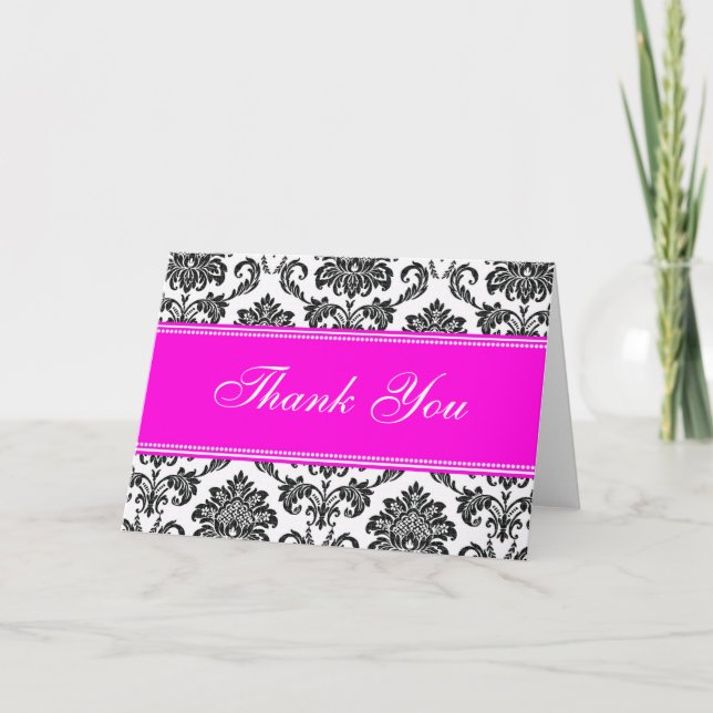 Black Damask Thank You Cards (Front)