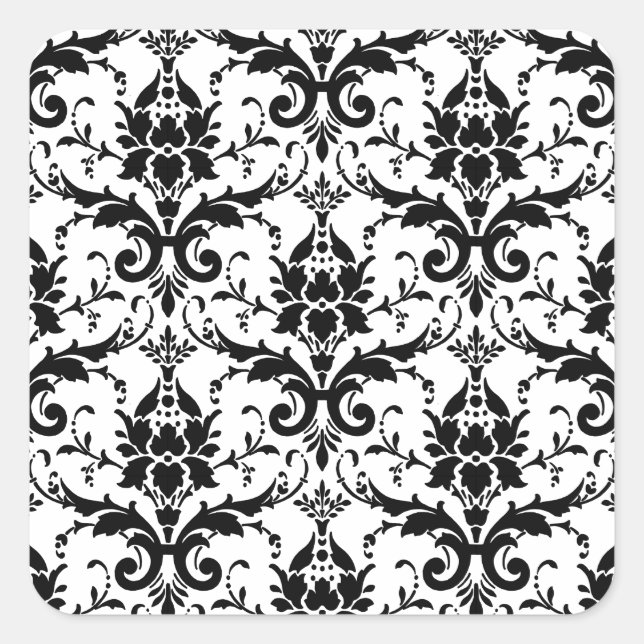 Black Damask Tile Pattern Square Sticker (Front)