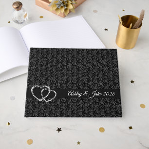 Black Damask-Two Hearts Guest Book