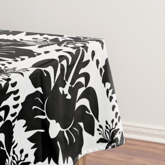 Black Damask Vintage Floral Pattern Tablecloth (In Situ)