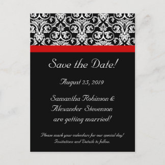 Black Damask w/Red Accent Save the Date Announcement Postcard