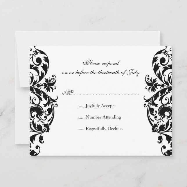 Black Damask Wedding Invitation RSVP Response Card (Front)