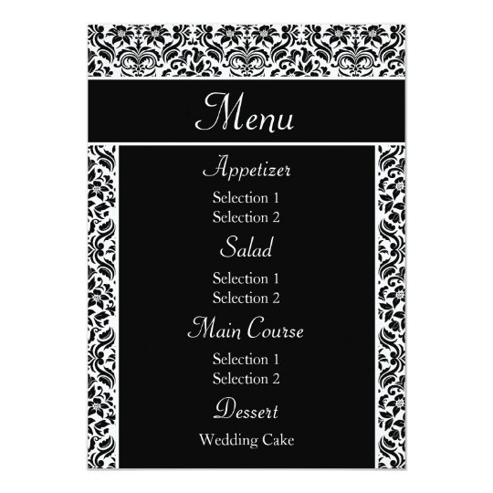 Black Damask Wedding Reception Dinner Menu Card