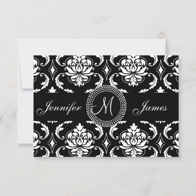 Black Damask Wedding Reception, for Square Card (Front)
