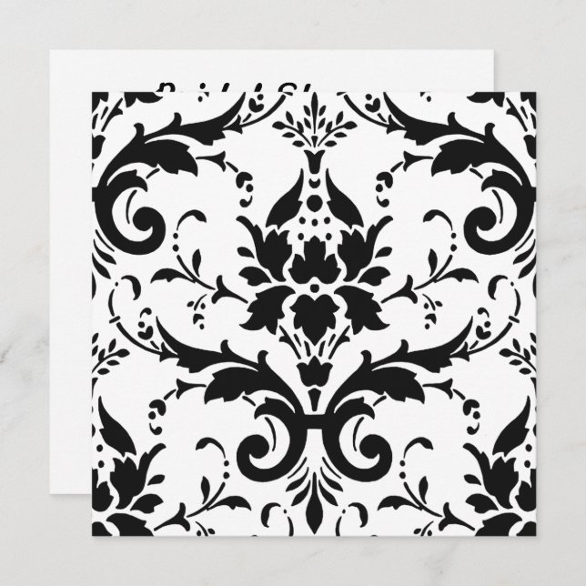 Black Damask & White Background Bridal Shower Inv Invitation (Front/Back)