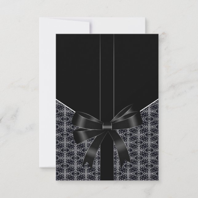 Black Damask White Lace Elegant Wedding RSVP Card (Front)