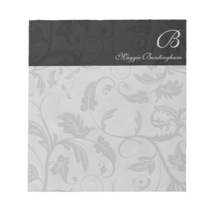 Black Damask with Name and Monogram Notepad