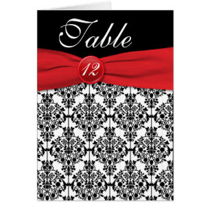 Black Damask with Poppy Red Table Number Card