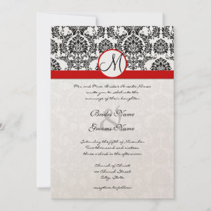 Black Damask with Red Trim Wedding Invitation