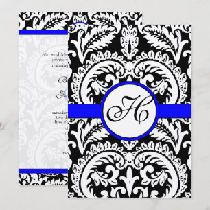 Black Damask with Royal Blue Wedding Invitations