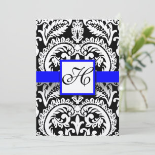 Black Damask with Royal Blue Wedding Invitations
