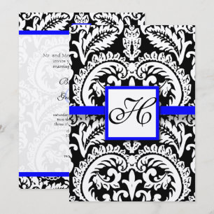 Black Damask with Royal Blue Wedding Invitations