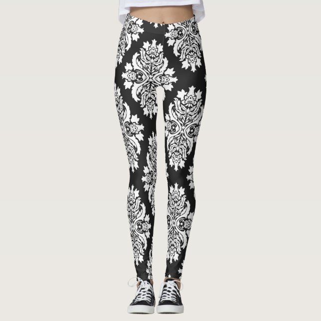 Black Damask Women's Leggings (Front)