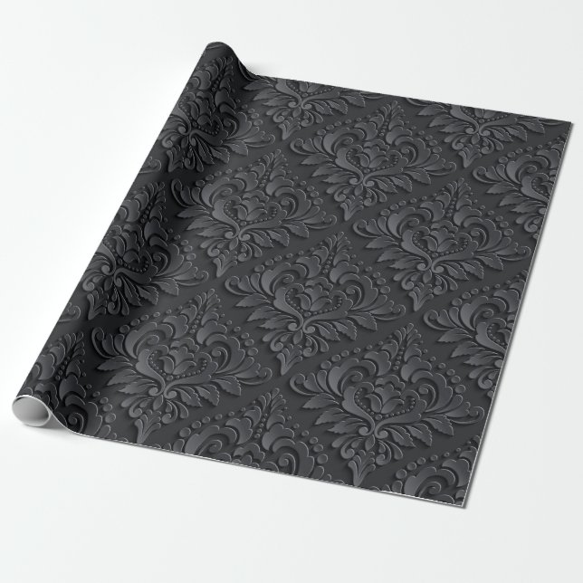 Black Damask Wrapping Paper (Unrolled)