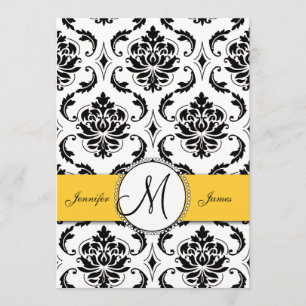 Black Damask Yellow Wedding 5 x 7 Invitation
