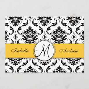Black Damask Yellow Wedding Invitation