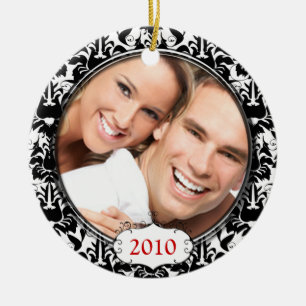 Black Damask Your Photo Christmas Ornament