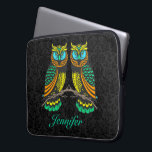 Black Damasks Colourful Abstract Pair Of Owls Laptop Sleeve<br><div class="desc">Black damasks  and cute colourful line-drawing pair of owls. Customisable and optional monogram.</div>