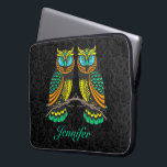 Black Damasks Colourful Abstract Pair Of Owls Laptop Sleeve<br><div class="desc">Black damasks  and cute colourful line-drawing pair of owls. Customisable and optional monogram.</div>