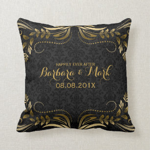 Black Damasks & Gold Floral Lace Cushion