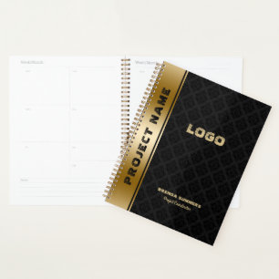 Black Damasks Pattern Gold Stripe Accent Notebook Planner