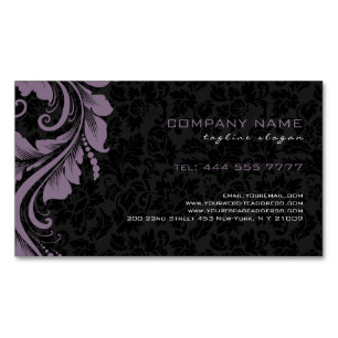 Black Damasks & Purple Floral Ornament Magnetic Business Card