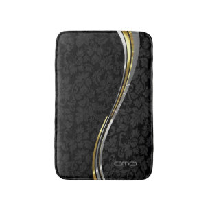 Black Damasks Silver & Gold Accents Bath Mat