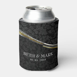 Black Damasks Silver & Gold Accents Can Cooler