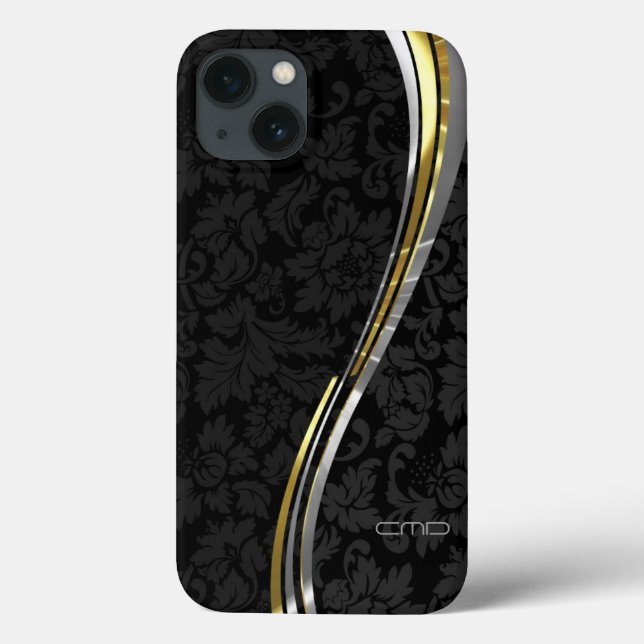 Black Damasks Silver & Gold Accents Case-Mate iPhone Case (Back)