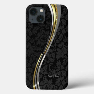 Black Damasks Silver & Gold Accents iPhone 13 Case