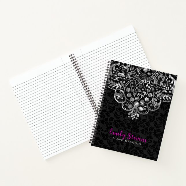 Black Damasks Silver Lace Notebook (Inside)