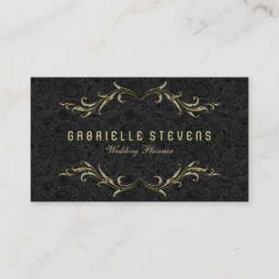 Black Damasks With Glitter Floral Frame Business Card