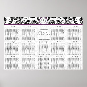 Black Damsk Purple Trim Wedding Seating Chart
