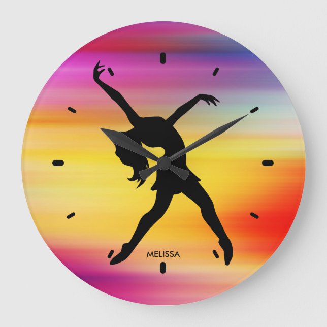 Black Dancer Silhouette On Abstract Background Large Clock (Front)