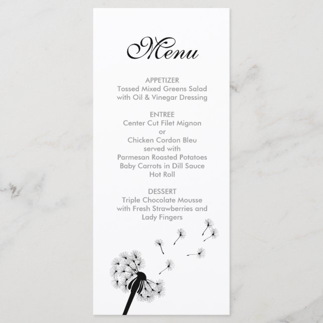 Black Dandelion Wedding Menu (Front)